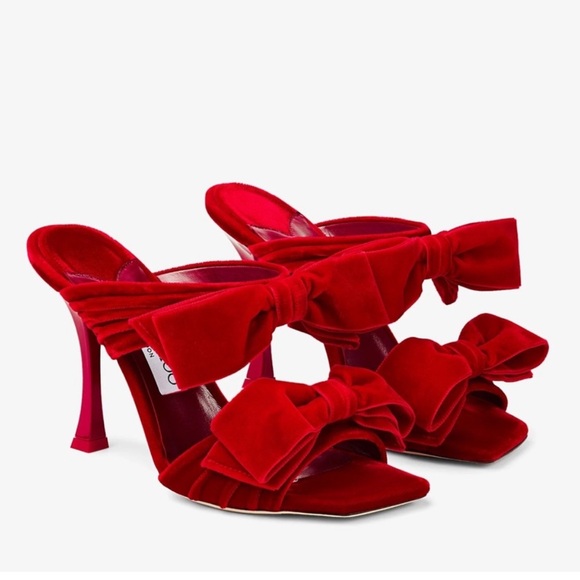 Jimmy Choo Flaca Sandal 100 Red Velvet - Picture 1 of 11